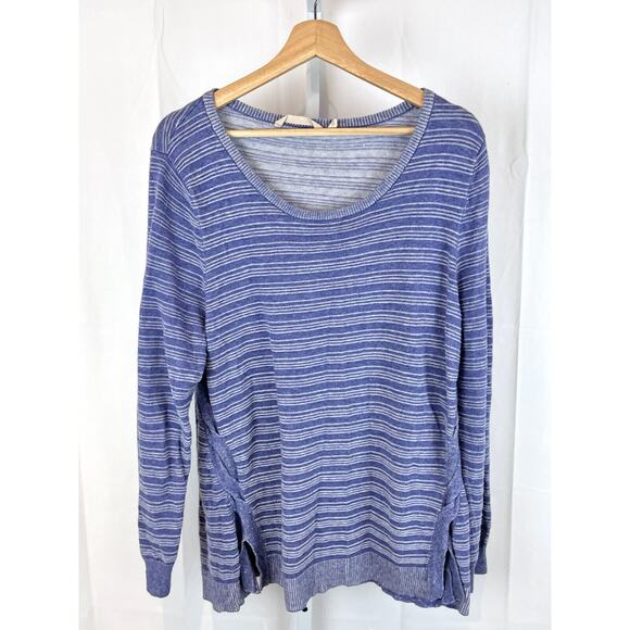 SOFT SURROUNDINGS Womens Large L With a Twist Sweater Blue White Striped 2CV51 - Picture 1 of 6